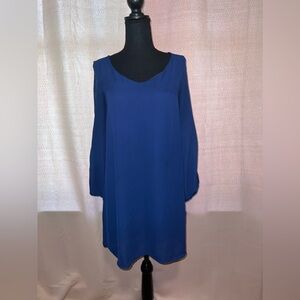 Dark Blue Shift Dress with Slit Sleeves